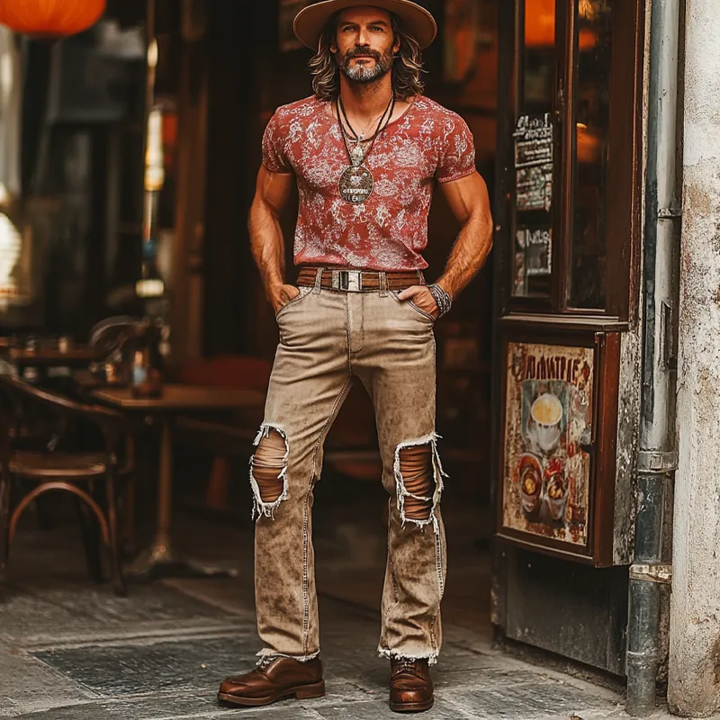 Men's Western Cowboy Style Vintage Ripped Jeans MTA1214F0U sold by Manly product image thumbnail 3