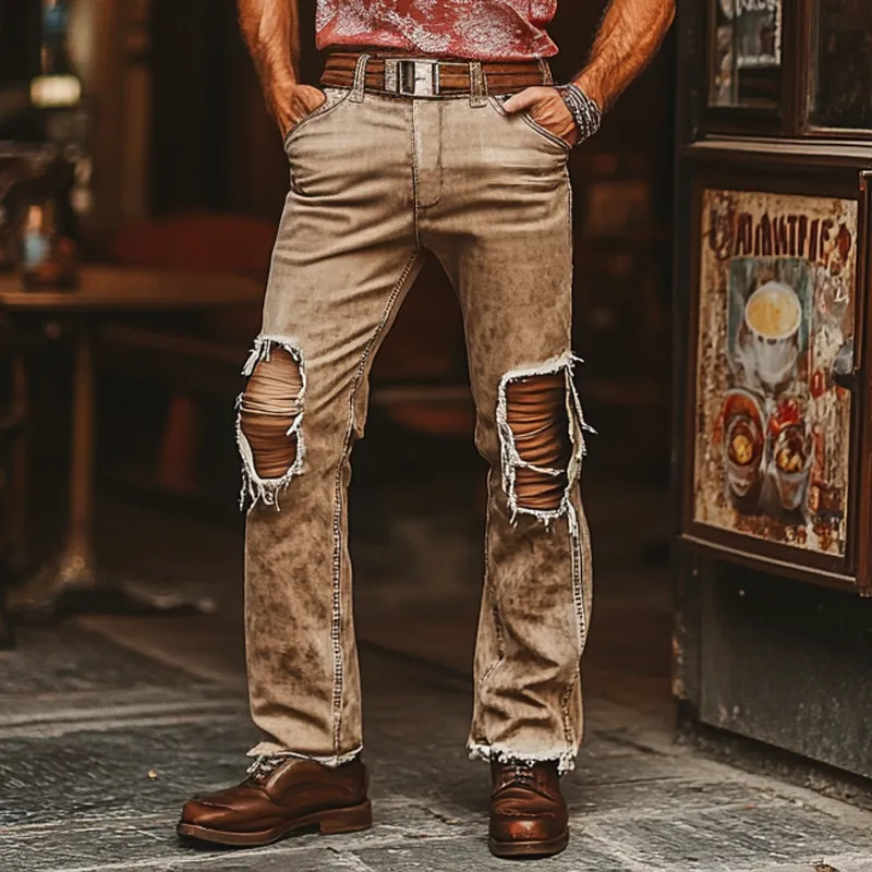 Men's Western Cowboy Style Vintage Ripped Jeans MTA1214F0U sold by Manly product image thumbnail 2