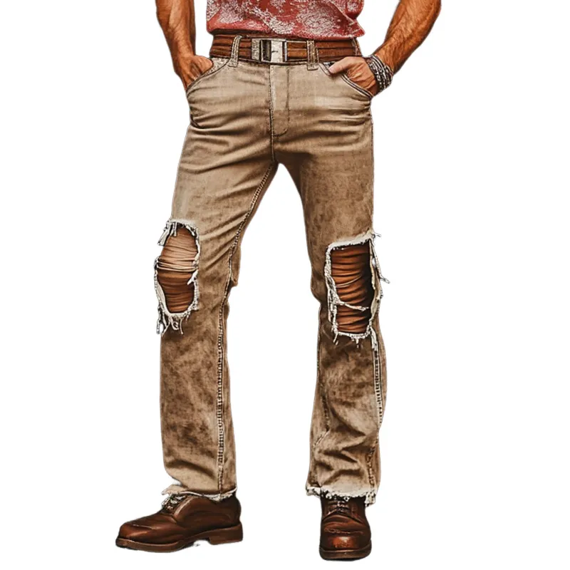 Men's Western Cowboy Style Vintage Ripped Jeans MTA1214F0U sold by Manly