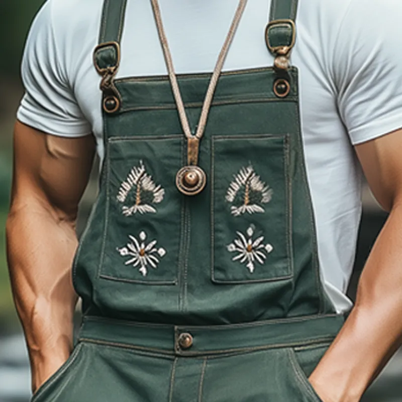 Men's Summer Classic Vintage Embroidered Denim Overalls MTA1256F3U sold by Manly product image thumbnail 4