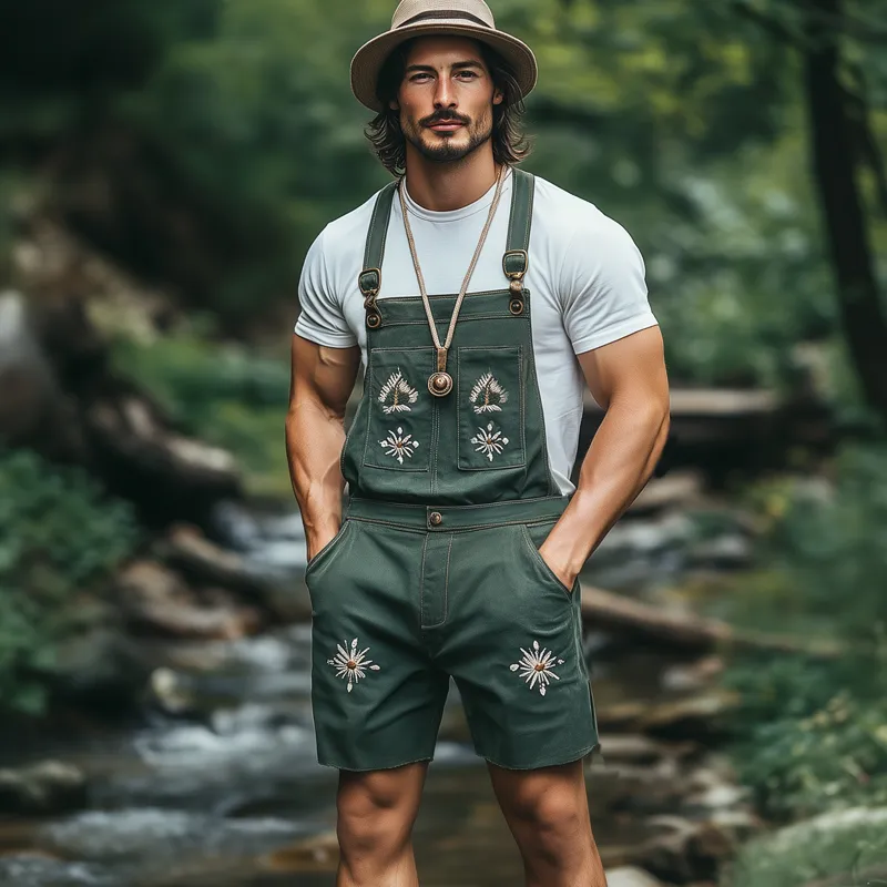 Men's Summer Classic Vintage Embroidered Denim Overalls MTA1256F3U sold by Manly product image thumbnail 3