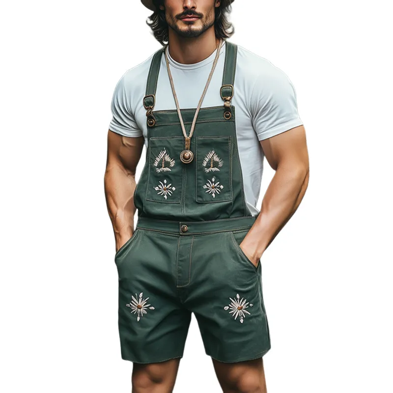 Men's Summer Classic Vintage Embroidered Denim Overalls MTA1256F3U sold by Manly