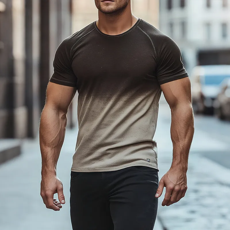 Men's Gradient Colorblock Round Neck Short Sleeve T-shirt MTA1214F4Z sold by Manly product image thumbnail 2