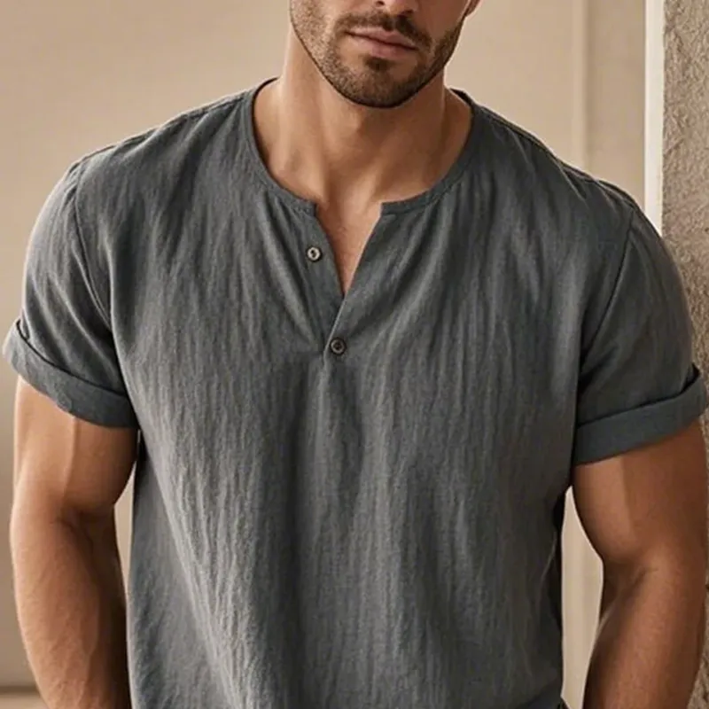 Men's Solid Henley Collar Short Sleeve T-shirt MTA1215F2Z sold by Manly product image thumbnail 3