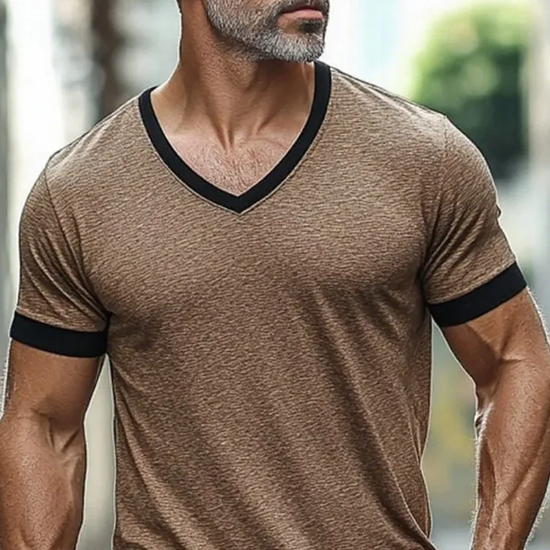 Men's Colorblock V Neck Short Sleeve T-shirt MTA1247F3Z sold by Manly product image thumbnail 3