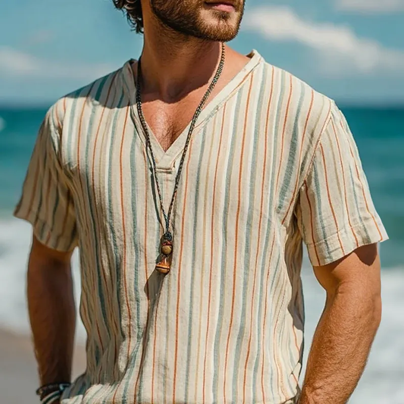 Men's Striped V Neck Short Sleeve T-shirt MTA1299F5Z sold by Manly product image thumbnail 3