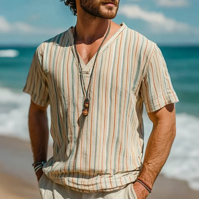 Men's Striped V Neck Short Sleeve T-shirt MTA1299F5Z sold by Manly product image thumbnail 2