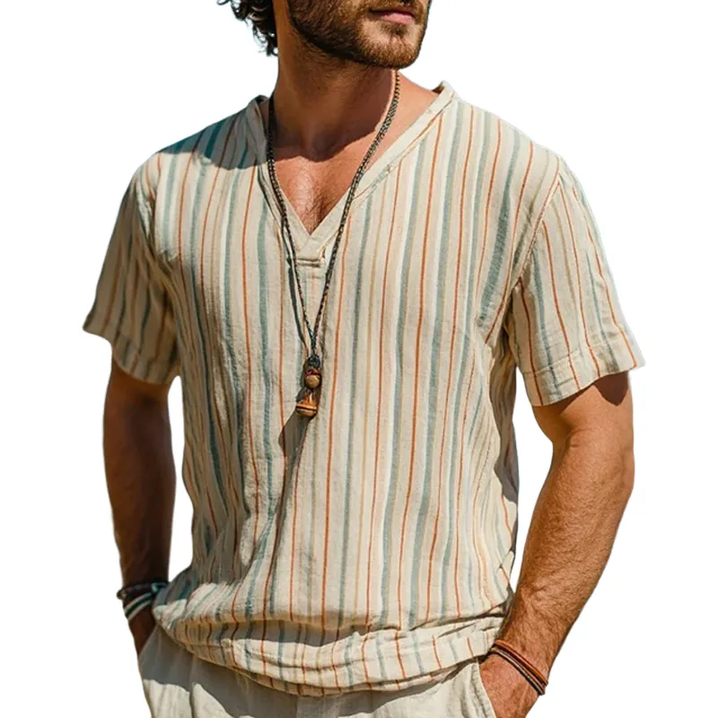 Men's Striped V Neck Short Sleeve T-shirt MTA1299F5Z sold by Manly