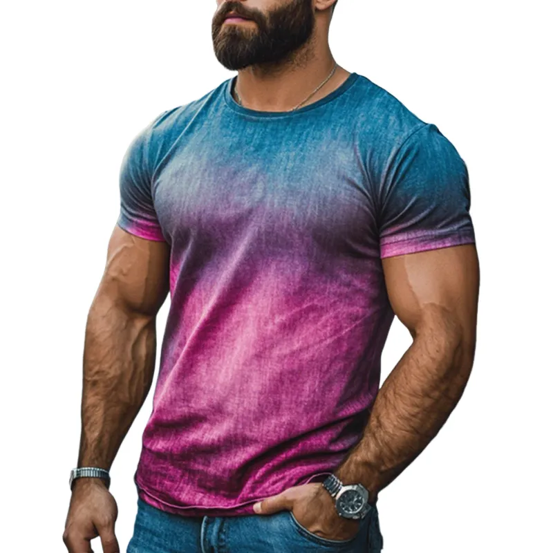Men's Gradient Colorblock Round Neck Short Sleeve T-shirt MTA1260F3Z sold by Manly