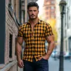 Men's Casual Breathable Cotton Plaid Lapel Slim Fit Short Sleeve Shirt MTA1130F4M sold by Manly