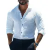 Men's Casual Solid Color Breathable Linen Lapel Slim Fit Long Sleeve Shirt MTA1128F2M sold by Manly