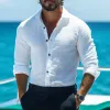 Men's Casual Solid Color Breathable Linen Lapel Slim Fit Long Sleeve Shirt MTA1128F2M sold by Manly