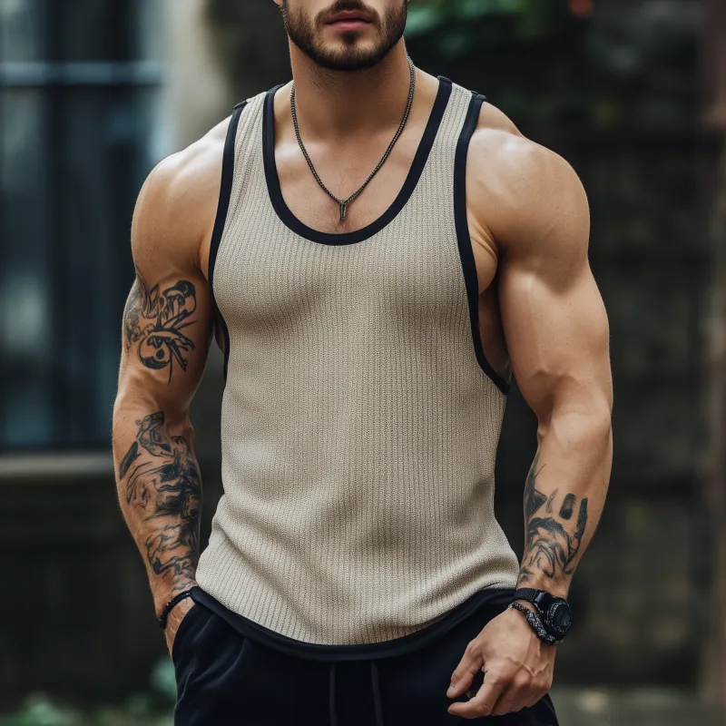 Men's Casual Breathable Cotton Blended Ribbed Contrast Trim Slim Fit Tank Top MTA1117F2M sold by Manly product image thumbnail 2