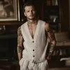 Men's Casual Breathable Cotton Blended V-Neck Single-Breasted Loose Knitted Vest MTA1103F7M sold by Manly