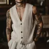 Men's Casual Breathable Cotton Blended V-Neck Single-Breasted Loose Knitted Vest MTA1103F7M sold by Manly