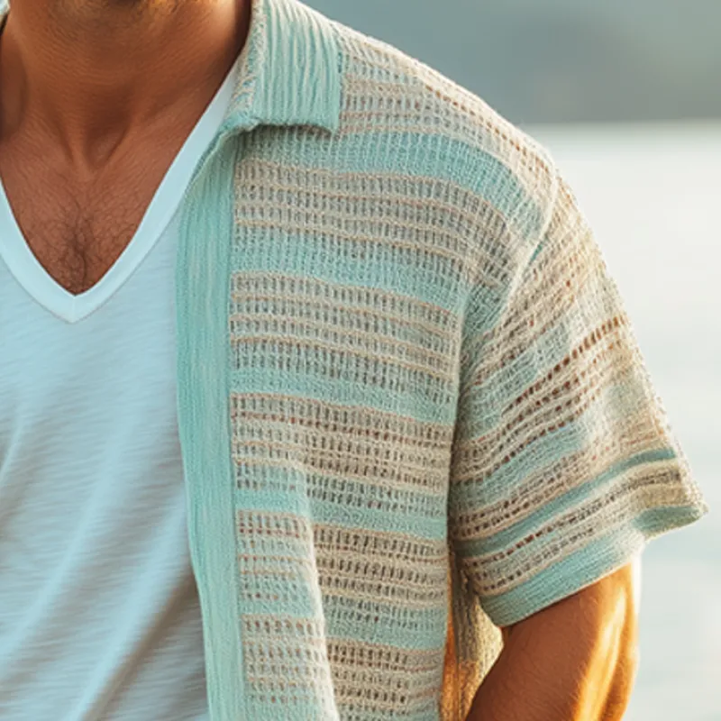 Men's Summer Fashion Colorblock Mesh Knit Short Sleeve Shirt MTA1223F3U sold by Manly product image thumbnail 4