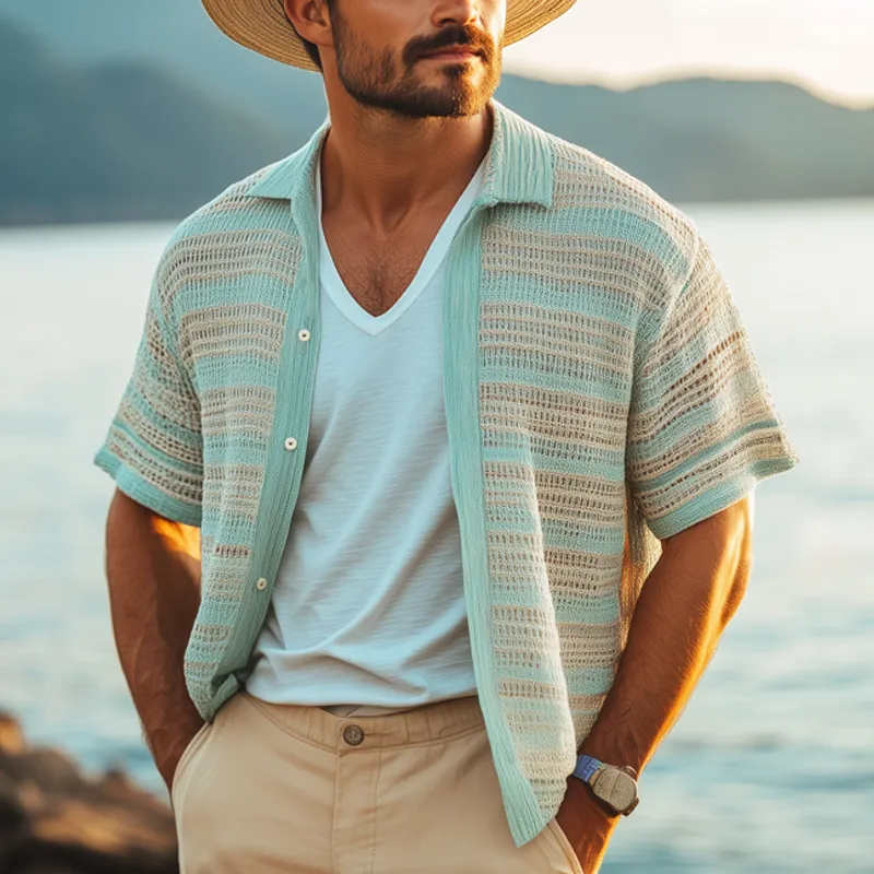 Men's Summer Fashion Colorblock Mesh Knit Short Sleeve Shirt MTA1223F3U sold by Manly product image thumbnail 3