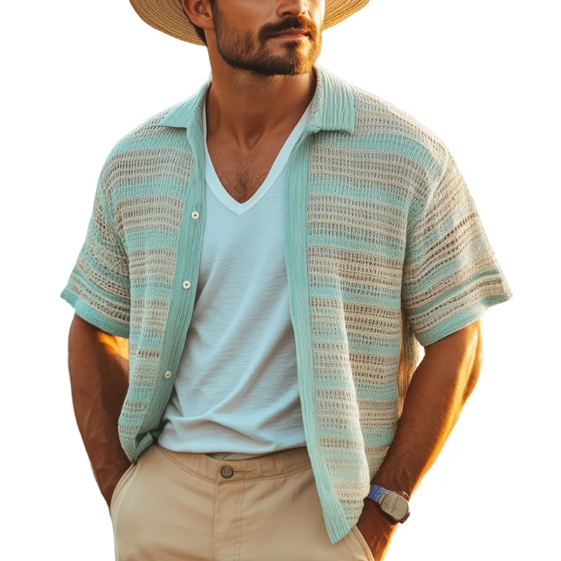 Men's Summer Fashion Colorblock Mesh Knit Short Sleeve Shirt MTA1223F3U sold by Manly