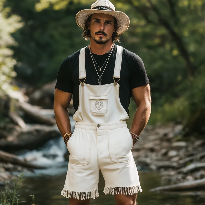 Men's Summer Retro Embroidered Tassel Overalls MTA1199F2U sold by Manly product image thumbnail 3