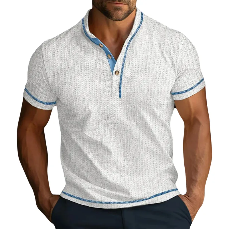 Men's Contrast Waffle Short Sleeve Henley T-Shirt MTA1175F2X sold by Manly product image thumbnail 2