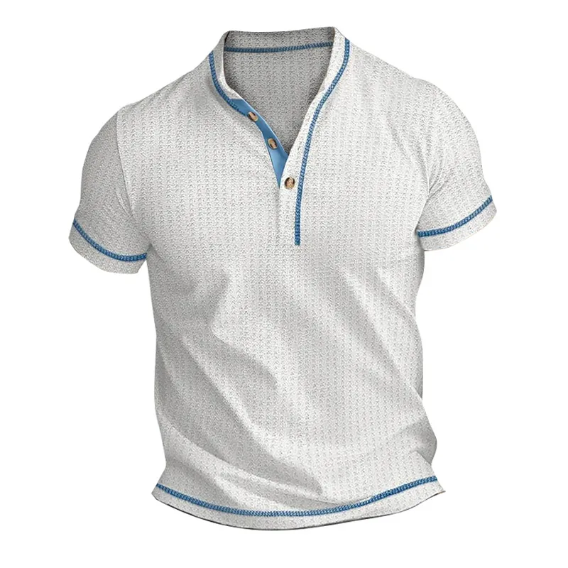 Men's Contrast Waffle Short Sleeve Henley T-Shirt MTA1175F2X sold by Manly product image thumbnail 4