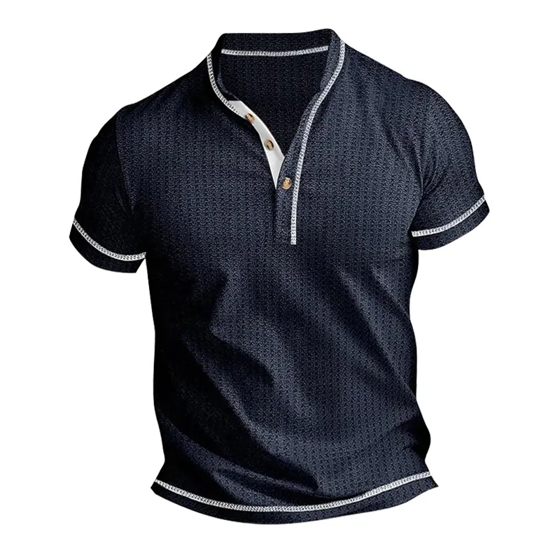 Men's Contrast Waffle Short Sleeve Henley T-Shirt MTA1175F2X sold by Manly product image thumbnail 3