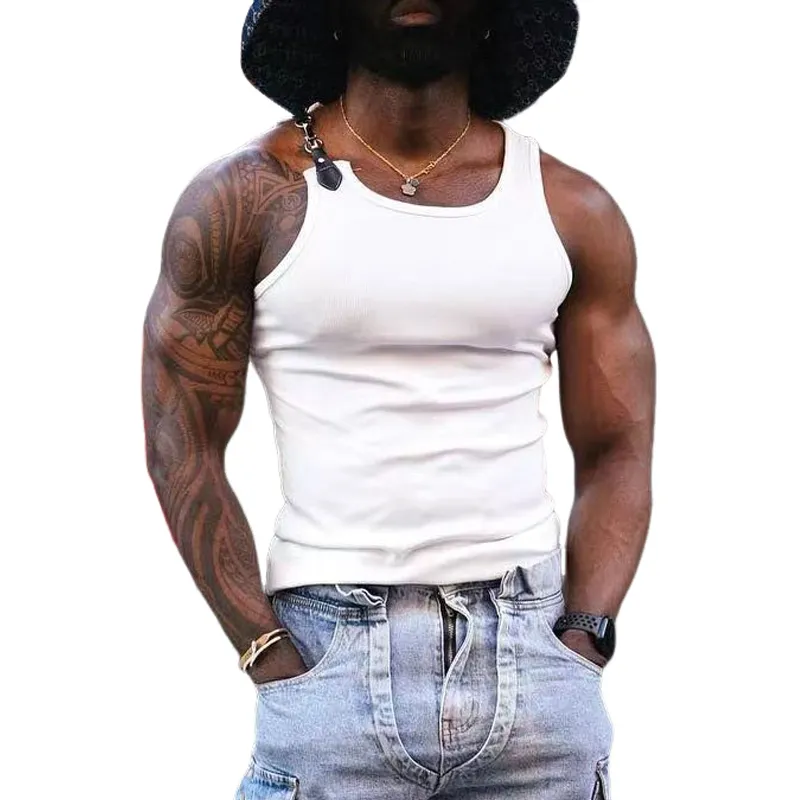 Men's Slim Fit Round Neck Leather Button Tank Tops MTA1187F4X sold by Manly