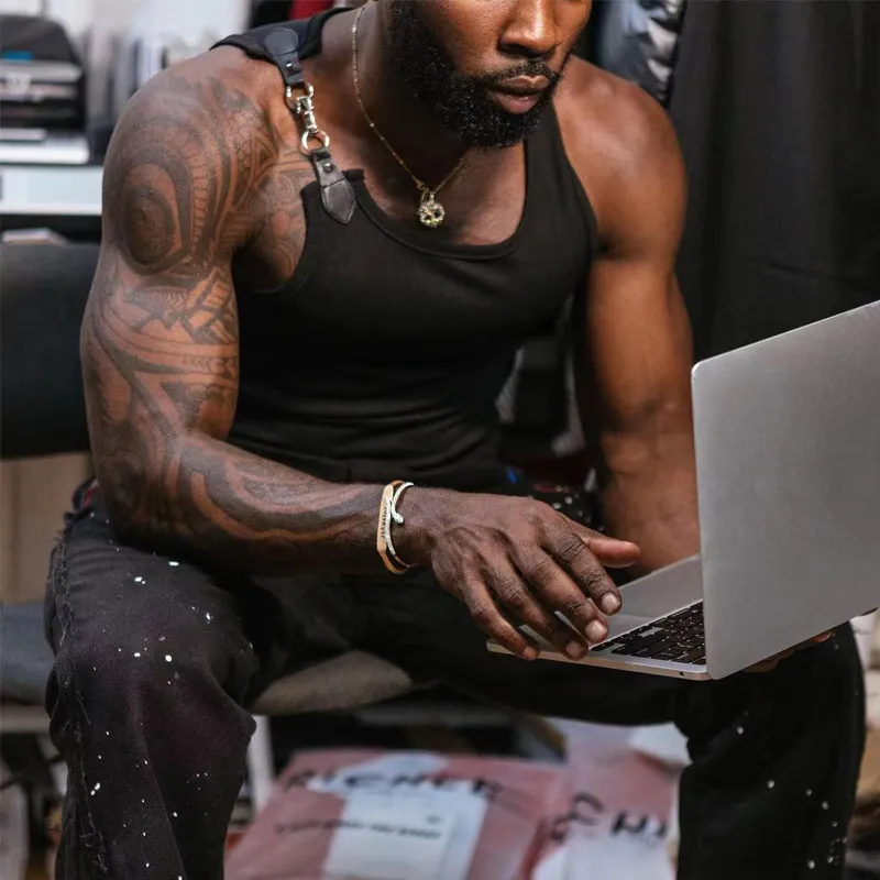 Men's Slim Fit Round Neck Leather Button Tank Tops MTA1187F4X sold by Manly product image thumbnail 3