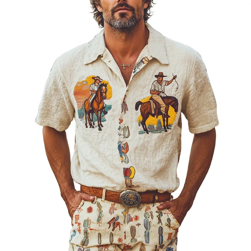 Men's Western Cowboy Print Short Sleeve Shirt MTA1069F3X sold by Manly