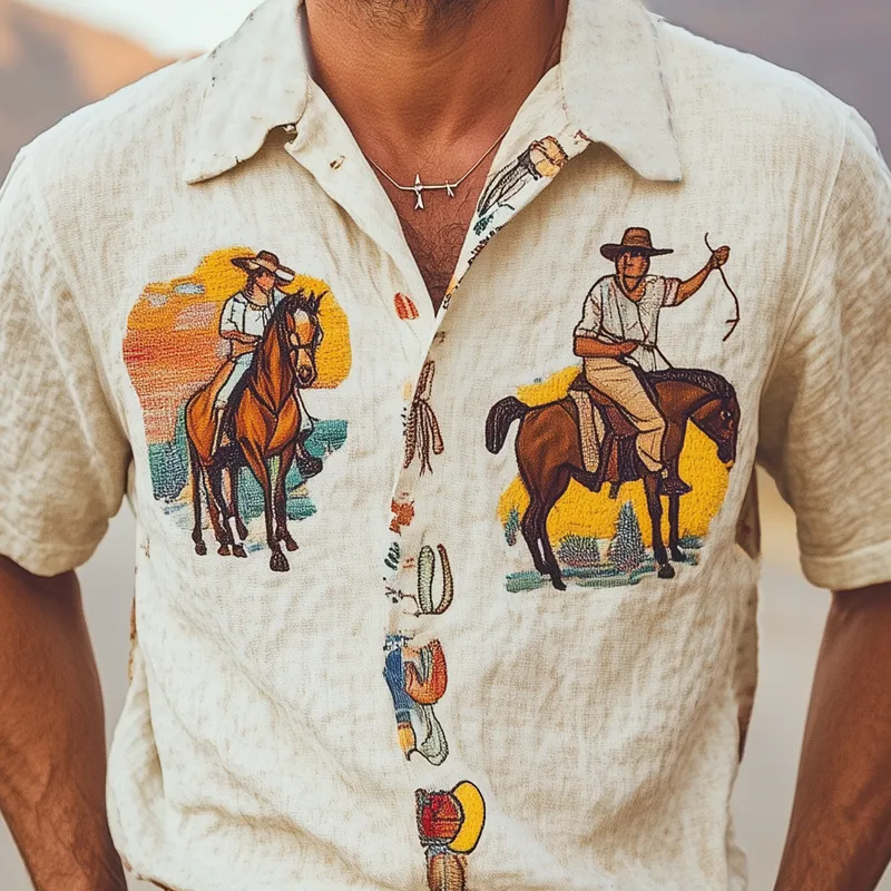 Men's Western Cowboy Print Short Sleeve Shirt MTA1069F3X sold by Manly product image thumbnail 2