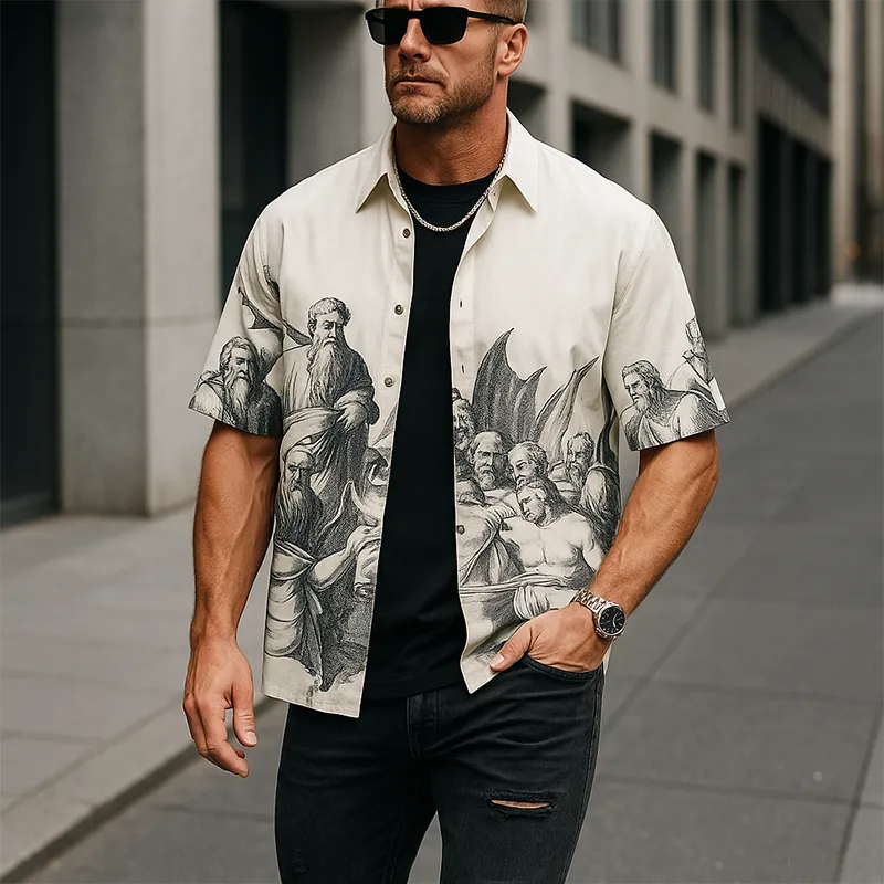 Men's Summer Fashion Printed Polyester Blended Short Sleeve Shirt MTA1262F9P sold by Manly product image thumbnail 2