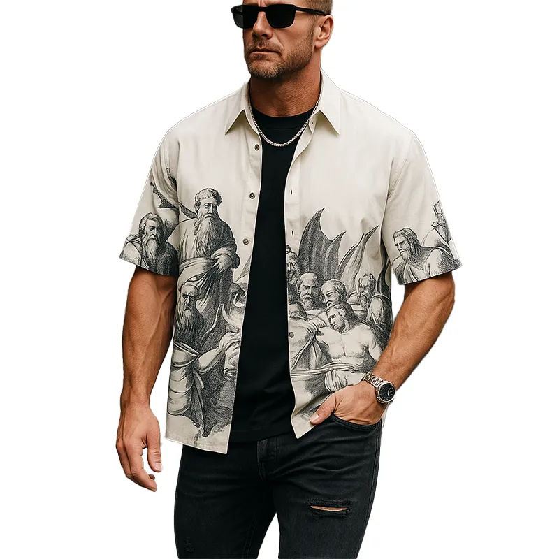 Men's Summer Fashion Printed Polyester Blended Short Sleeve Shirt MTA1262F9P sold by Manly