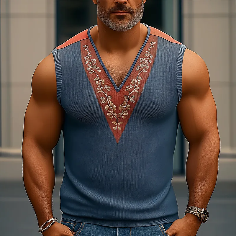 Men's Summer Fashion Knitted Jacquard Contrast Color Tank Top MTA1120F4P sold by Manly product image thumbnail 2