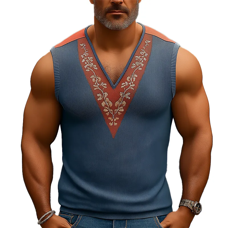 Men's Summer Fashion Knitted Jacquard Contrast Color Tank Top MTA1120F4P sold by Manly