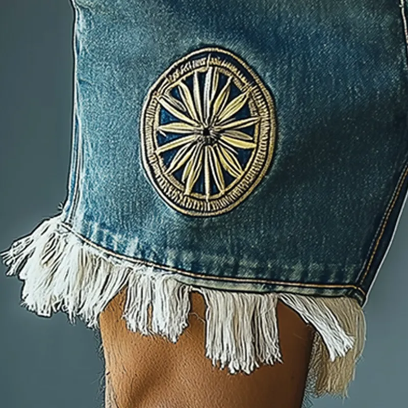 Men's Summer Fashion Embroidered Tassel Denim Shorts MTA1186F3P sold by Manly product image thumbnail 3