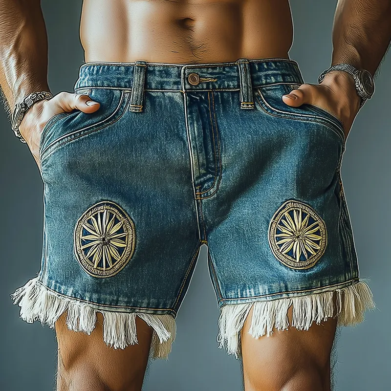 Men's Summer Fashion Embroidered Tassel Denim Shorts MTA1186F3P sold by Manly product image thumbnail 2