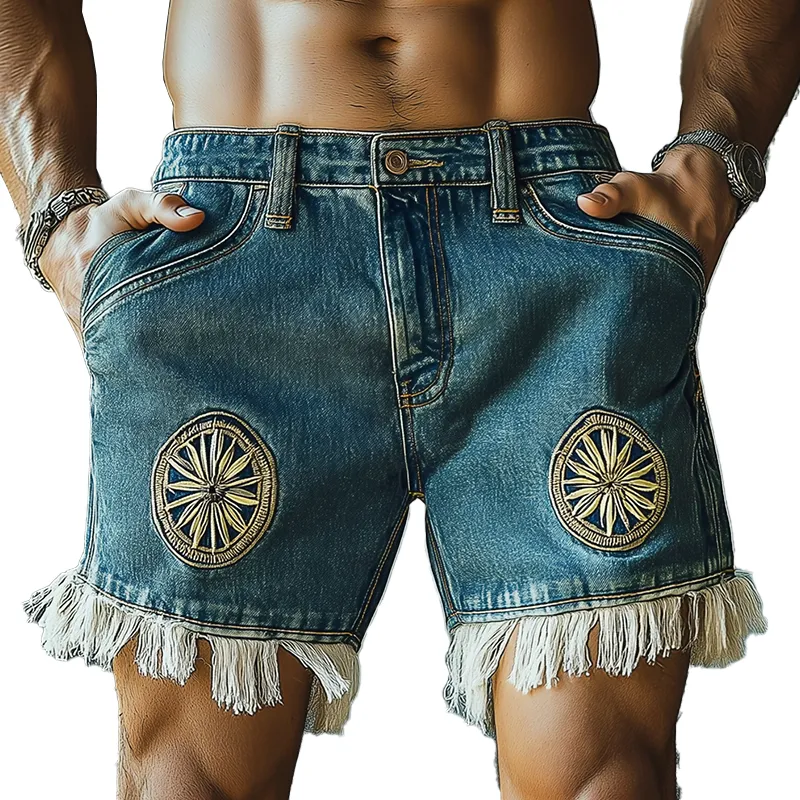 Men's Summer Fashion Embroidered Tassel Denim Shorts MTA1186F3P sold by Manly