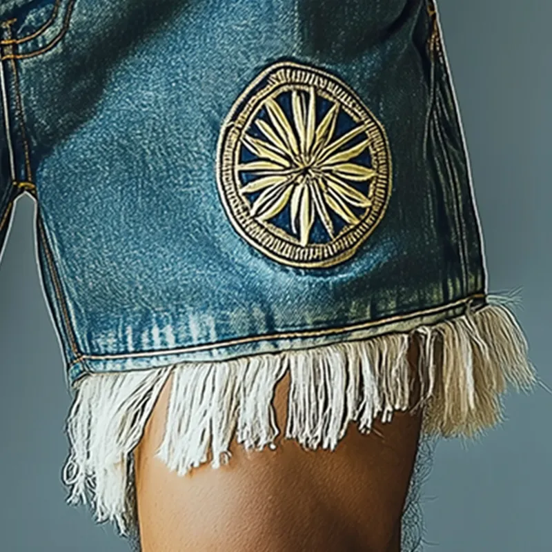 Men's Summer Fashion Embroidered Tassel Denim Shorts MTA1186F3P sold by Manly product image thumbnail 4