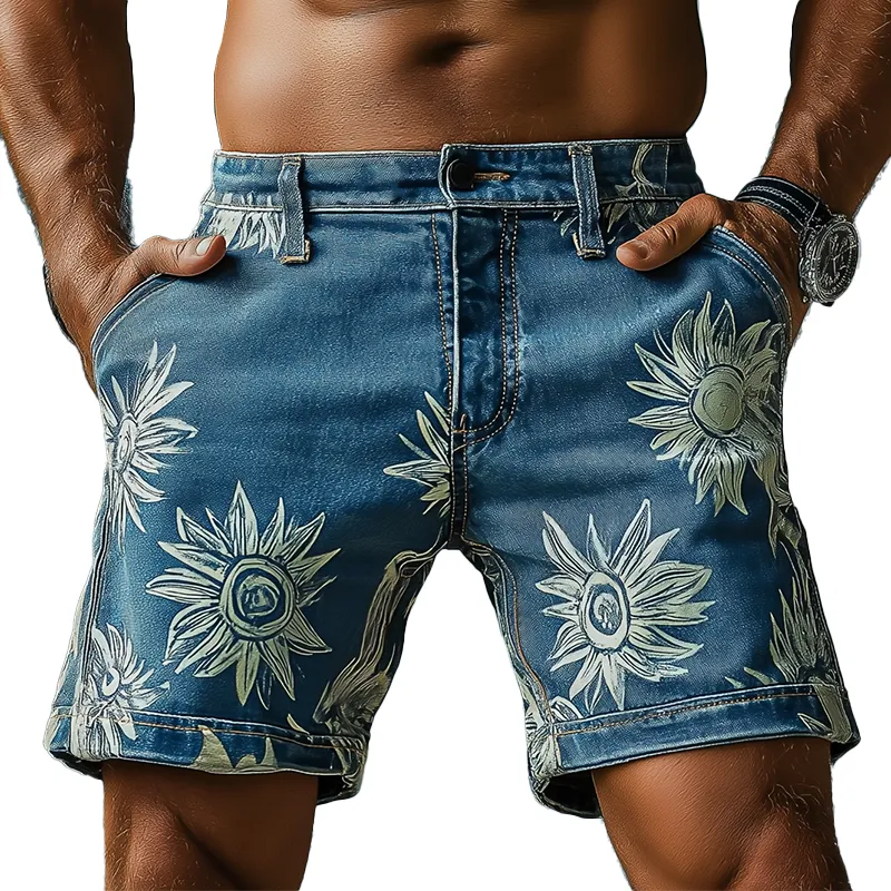 Men's Summer Fashion Printed Washed Denim Shorts MTA1105F8P sold by Manly