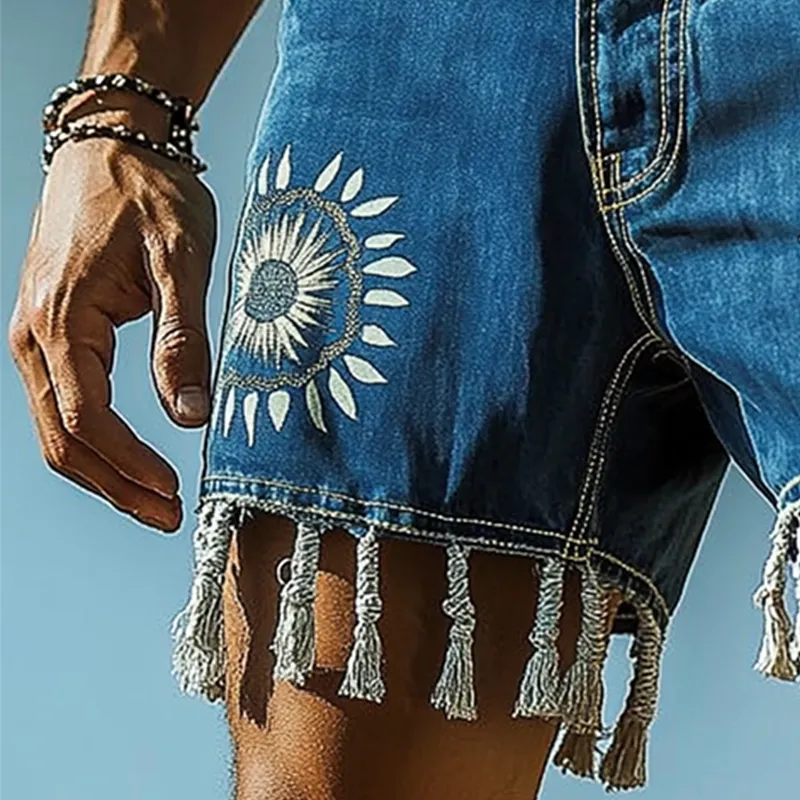 Men's Summer Fashion Printed Tassel Washed Denim Shorts MTA1158F7P sold by Manly product image thumbnail 3