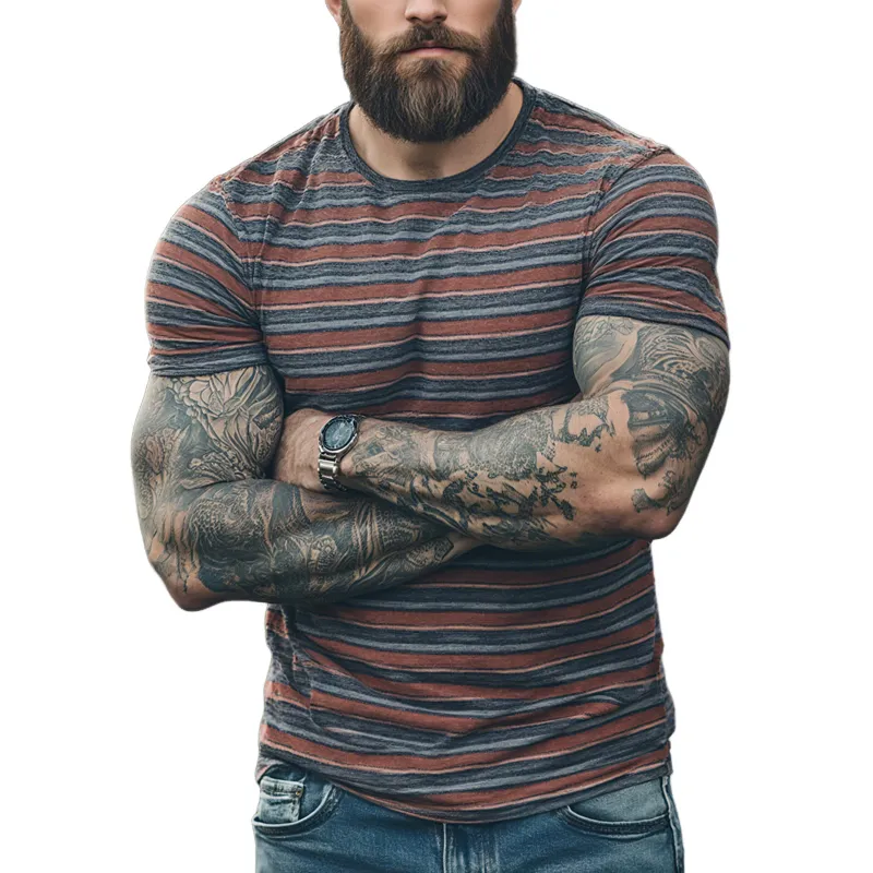 Men's Striped Round Neck Short Sleeve Casual T-shirt MTA1113F3Z sold by Manly