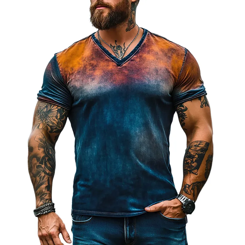 Men's Gradient V Neck Short Sleeve Casual T-shirt MTA1199F5Z sold by Manly