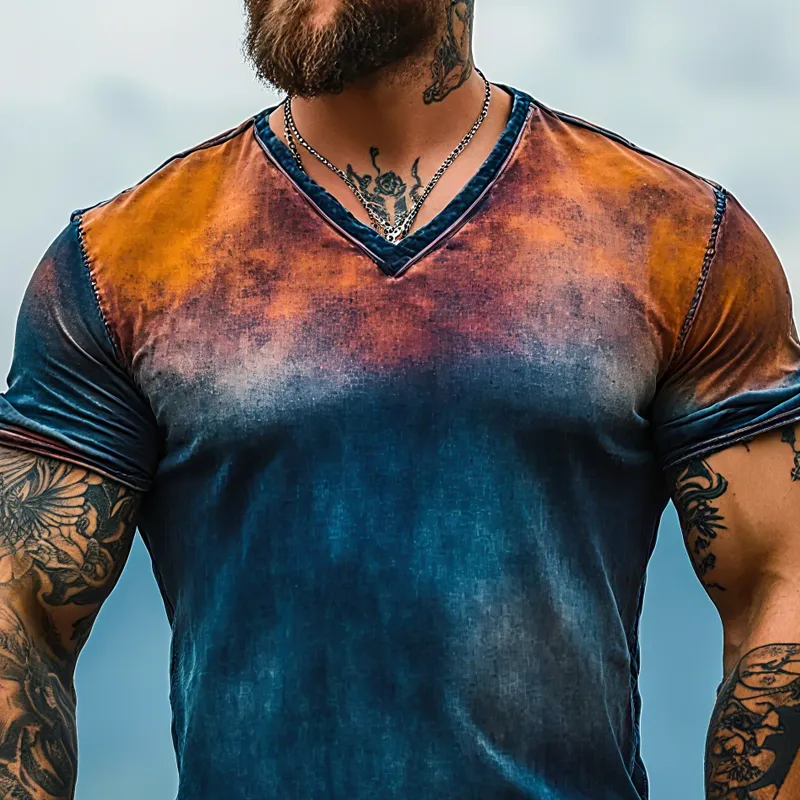 Men's Gradient V Neck Short Sleeve Casual T-shirt MTA1199F5Z sold by Manly product image thumbnail 3