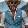Men's Retro American Western Style Cotton And Linen Slim Fit Single Breasted Vest MTA1688F1K sold by Manly