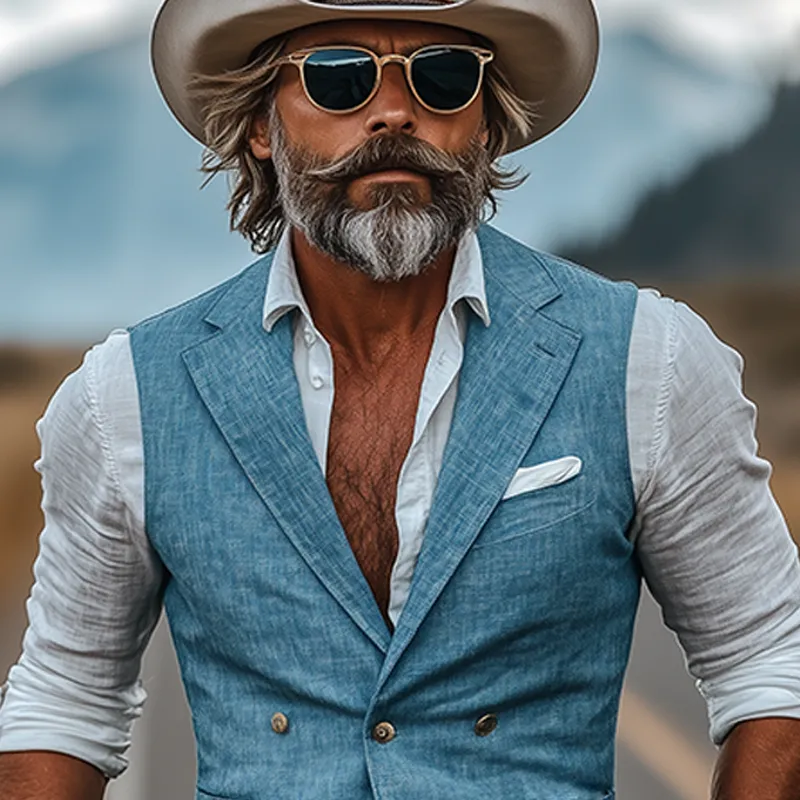 Men's Retro American Western Style Cotton And Linen Slim Fit Single Breasted Vest MTA1688F1K sold by Manly product image thumbnail 4