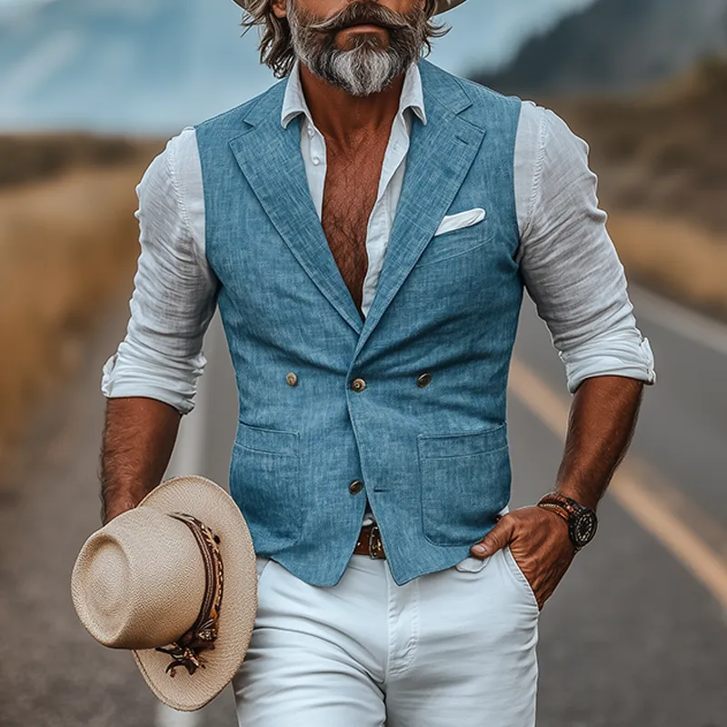 Men's Retro American Western Style Cotton And Linen Slim Fit Single Breasted Vest MTA1688F1K sold by Manly product image thumbnail 2