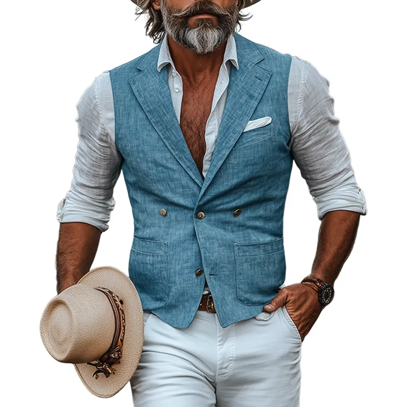 Men's Retro American Western Style Cotton And Linen Slim Fit Single Breasted Vest MTA1688F1K sold by Manly