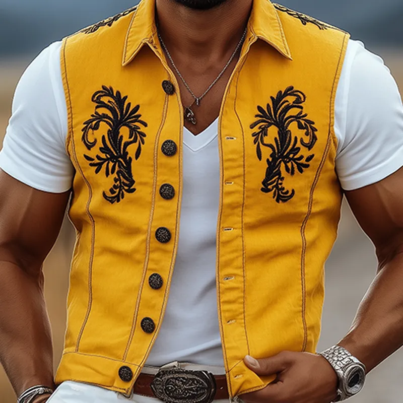 Men's Casual Retro American Western Style Cotton And Linen Embroidered Lapel Slim Fit Single-breasted Vest MTA1647F8K sold by Manly product image thumbnail 5