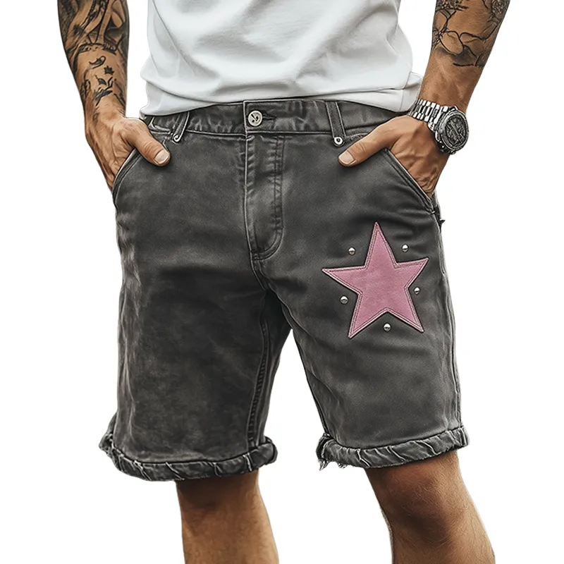 Men's Fashion Casual American Western Tough Style Washed Denim Shorts MTA1390F3K sold by Manly