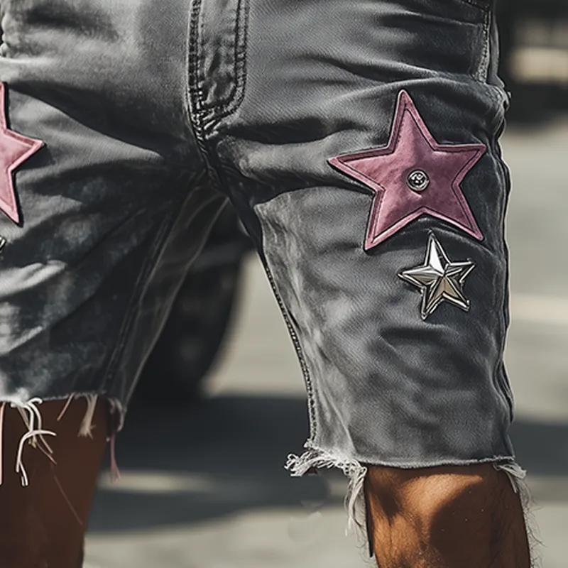 Men's Spring And Summer Fashion Casual Western American Style Western Tough Guy Style Washed Denim Shorts MTA1338F8K sold by Manly product image thumbnail 4